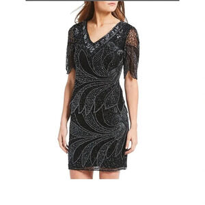 Pisarro Nights Party Dress Size 8 Sequin Beaded Black And Purple Short Sleeve